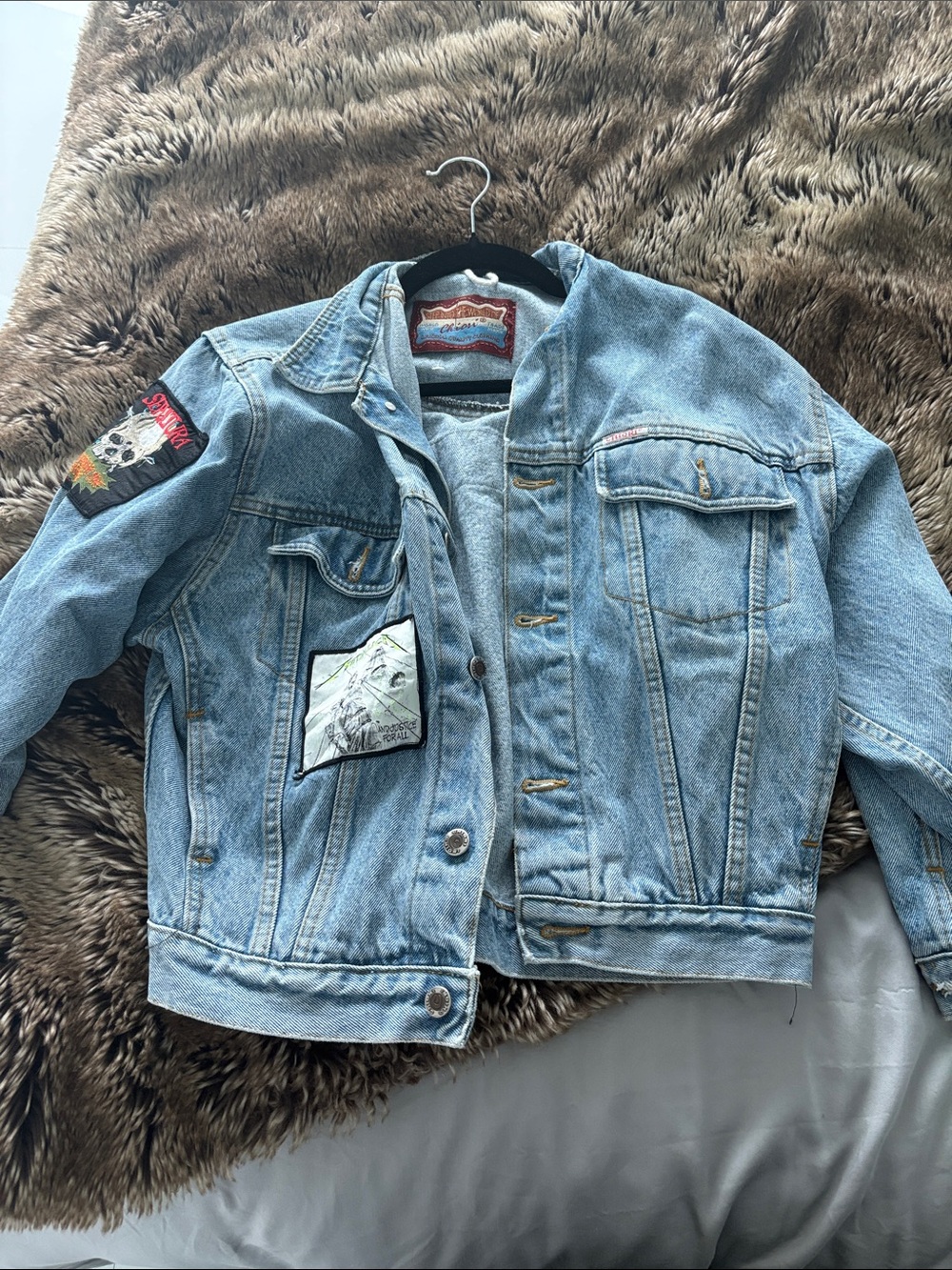 Light Wash Denim Jacket with Embroidered Patch